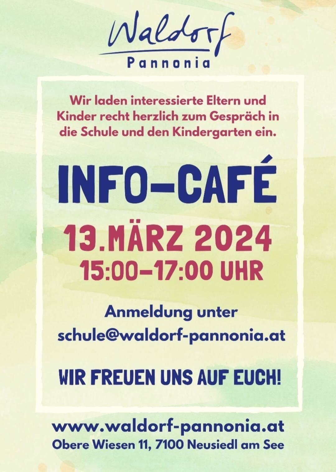 Info-Café 13. März 2024, 15-17 Uhr. Anmeldung unter schule@waldorf-pannonia.at